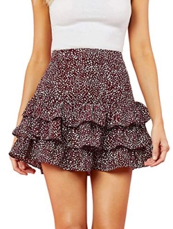 Women's Leopard Print Layered Ruffle Hem Mini Skirt