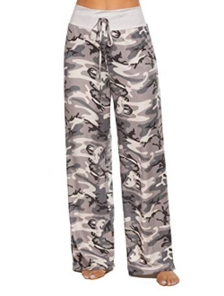 LOCUBE Womens Casual Floral Print Wide Leg Palazzo Lounge Pants Drawstring Long Pajama Pants