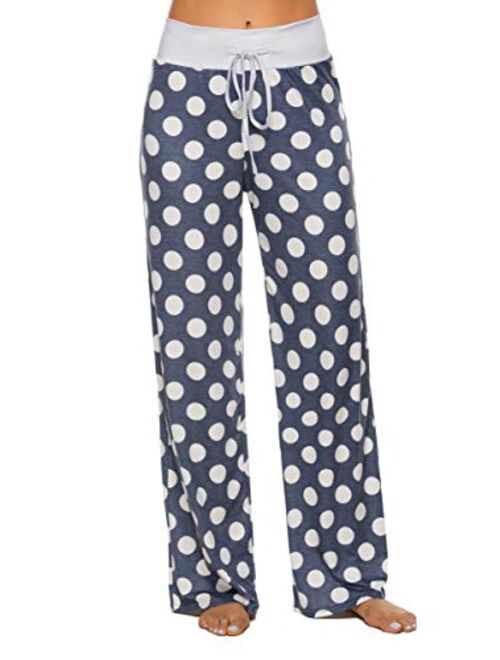 LOCUBE Womens Casual Floral Print Wide Leg Palazzo Lounge Pants Drawstring Long Pajama Pants