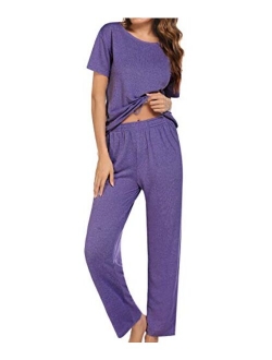 Beyove Womens Pajama Set Short Sleeve Shorts Sleepwear Nightwear Round Neck Soft Two-Piece Pj Set for Women(S-XXL)