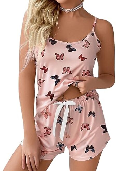 SweatyRocks Women's Sleepwear Set Plaid Print Cami Top and Elastic Waist Short Pajama Set