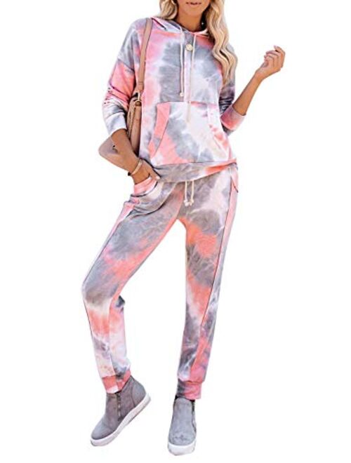 luvamia Women Tie Dye Pajama Sets Long Sleeve Tops and Pants PJ Sets Joggers Loungewear Sleepwear