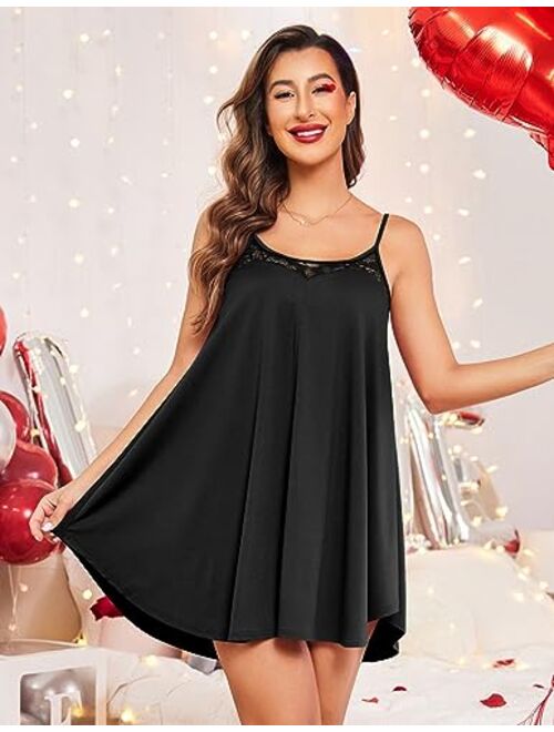 Ekouaer Nightgown Sexy Lingerie for Women Nightwear Lace Chemise Sleeveless Camisole Slip Dress Babydoll Sleepwear