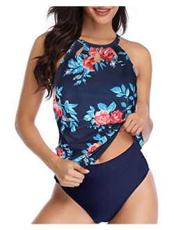 Yonique High Neck Tankini Swimsuits for Women Halter Bathing Suits Two Piece Floral Print Swimwear