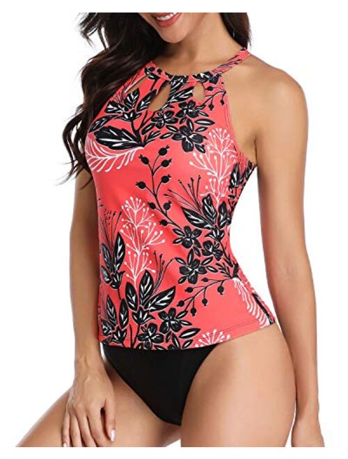 Yonique High Neck Tankini Swimsuits for Women Halter Bathing Suits Two Piece Floral Print Swimwear