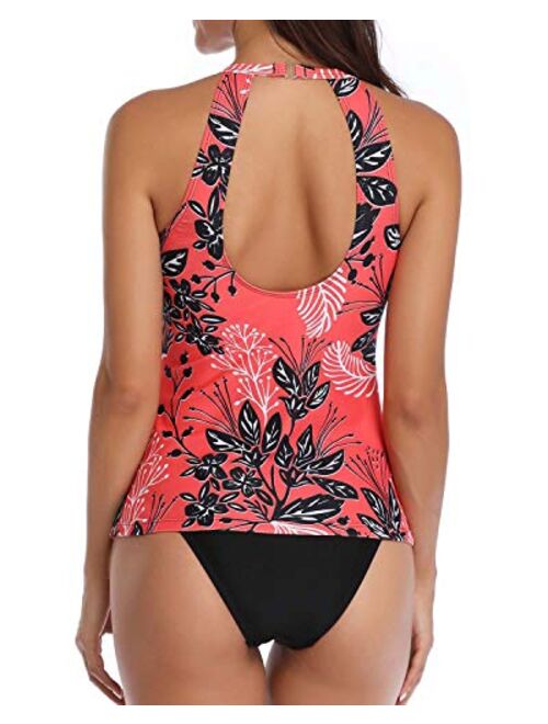 Yonique High Neck Tankini Swimsuits for Women Halter Bathing Suits Two Piece Floral Print Swimwear