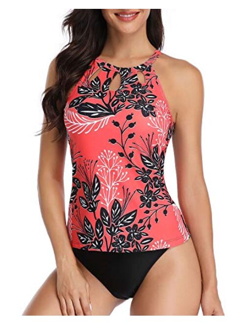 Yonique High Neck Tankini Swimsuits for Women Halter Bathing Suits Two Piece Floral Print Swimwear