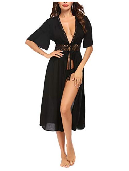 Ekouaer Women's Swimwear Cover Ups Sexy Open Front Beach Bikini Swimsuit Kimono Cardigan Long Flowy Beachwear