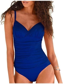 Women's One Piece Swimsuits Front Twist Swimwear V Neck Shirred Bathing Suit Monokini Tummy Control