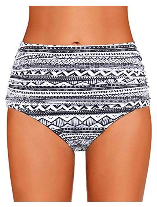 Vackutliv Women's High Waisted Bikini Swim Bottoms Ruched Tummy Control Bikini Tankini Swimsuit Bottoms