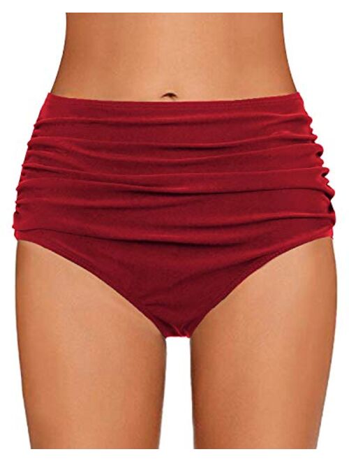 Vackutliv Women's High Waisted Bikini Swim Bottoms Ruched Tummy Control Bikini Tankini Swimsuit Bottoms