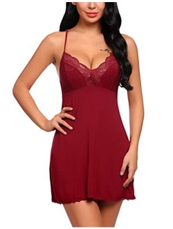 ADOME Women Nightgown Sexy Lingerie Modal Sleepwear Lace Babydoll Full Slips