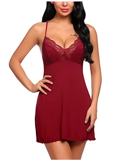 ADOME Women Nightgown Sexy Lingerie Modal Sleepwear Lace Babydoll Full Slips