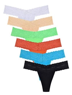 Women's Thin Lace Hollowed Out T Back Low Waist Ice Silk Sexy Cheeky Thong See Through Panties