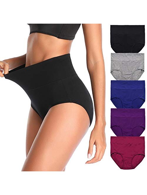 QOVOQ Women's High Waist Cotton Underwear Stretch Briefs Soft Comfy Ladies Panties Multipack