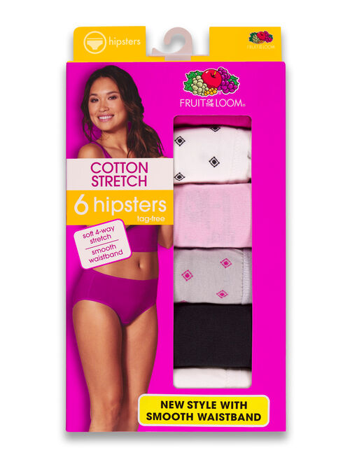 Fruit of the Loom Women's Cotton Stretch Hipster Underwear, 6 Pack