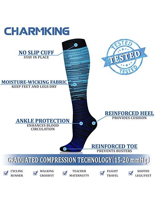 CHARMKING Compression Socks for Women & Men (6 Pairs) 15-20 mmHg is Best for Athletics, Running, Flight Travel, Crossfit