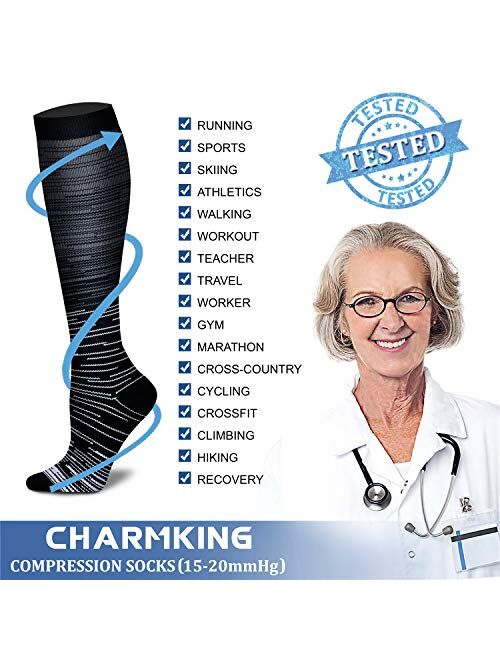 CHARMKING Compression Socks for Women & Men (6 Pairs) 15-20 mmHg is Best for Athletics, Running, Flight Travel, Crossfit