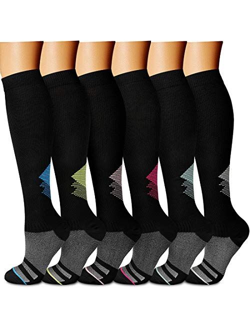 CHARMKING Compression Socks for Women & Men (6 Pairs) 15-20 mmHg is Best for Athletics, Running, Flight Travel, Crossfit