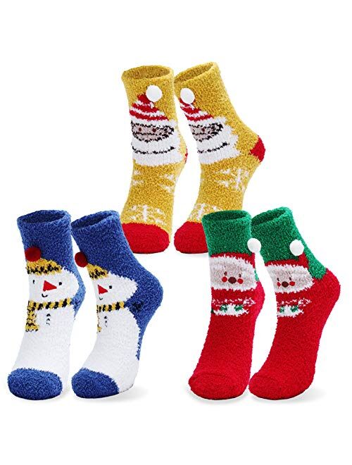 Womens Fuzzy Socks - Plush Slipper Socks Winter Warm Fuzzy Crew Socks Fluffy Cozy Christmas 3D Animal Socks