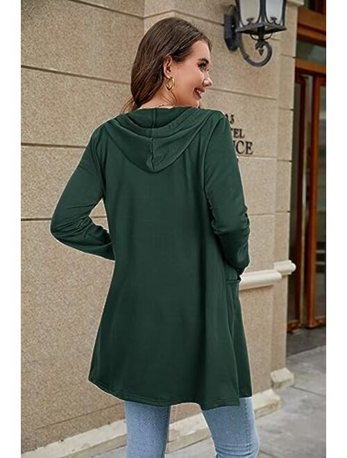 Cucuchy Womens Long Hoodies Casual Zip Up Tunic Sweatshirt Open Front Cardigan