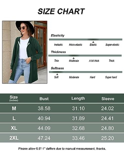 Cucuchy Womens Long Hoodies Casual Zip Up Tunic Sweatshirt Open Front Cardigan