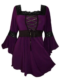 Dare to Wear Renaissance Corset Top: Victorian Gothic Boho Women's Peasant Festival Fair Cosplay Lace Blouse