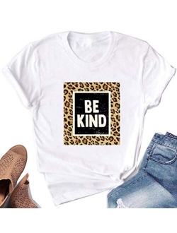 Womens Be Kind Shirt and Tank Tops Leopard Rainbow Print Graphic Tees Inspirational Teacher Tees Tops