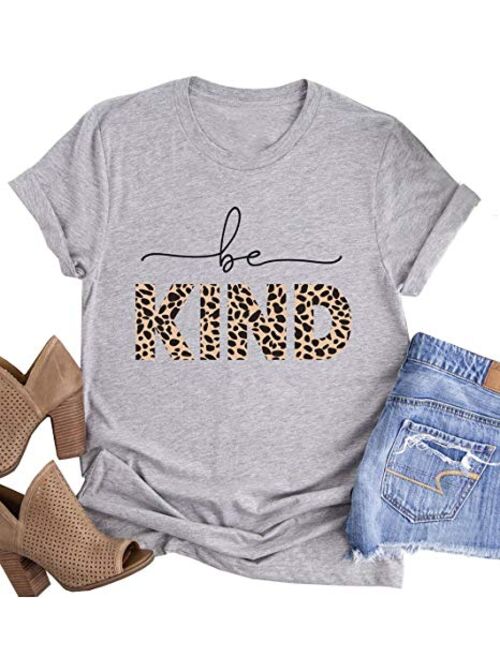 Womens Be Kind Shirt and Tank Tops Leopard Rainbow Print Graphic Tees Inspirational Teacher Tees Tops