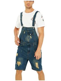 Sokotoo Men's Plus Size Knee Length Ripped Denim Bib Overalls Shorts