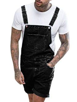 Enjoybuy Mens Denim Bib Overall Shorts Stretchy Jeans Jumpsuit Summer Dungaree Rompers Casual Walkshort