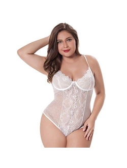 LINGERLOVE Plus Size Women Sexy Bodysuit Lingerie One Piece Lace Teddy with Underwire