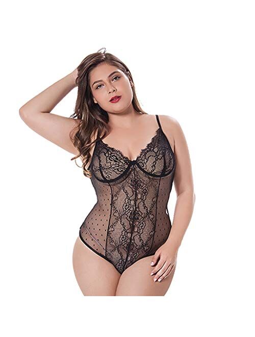 ADSEXY Lace Lingerie for Women Sexy Naughty Teddy Bodysuits See Through  Babydoll Deep V Neck Backless One Piece