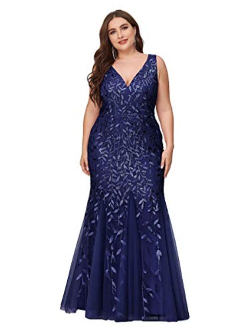 Ever-Pretty Women's Double V-Neck Sleeveless Mermaid Dress Plus Size Evening Prom Dress 78862 Black US14