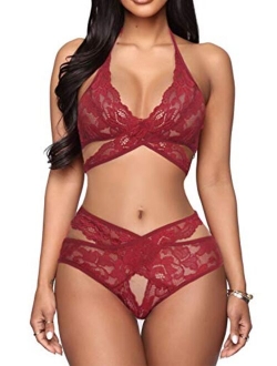 Donnalla Women Sexy Lingerie Set Two Piece Lace Bra and Panty Set Babydoll Sleepwear