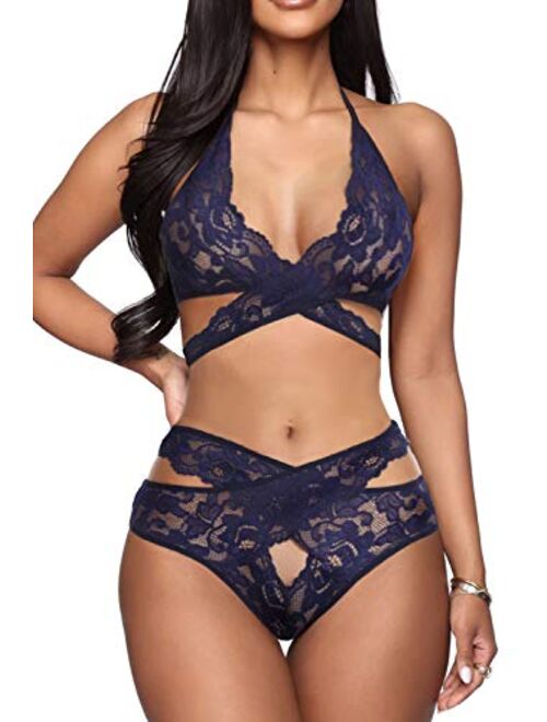 Donnalla Women Sexy Lingerie Set Two Piece Lace Bra and Panty Set Babydoll Sleepwear