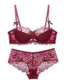 Women Push Up Lace Bra and Panty Set Underwire Lightly Lined Sexy Lingerie Set