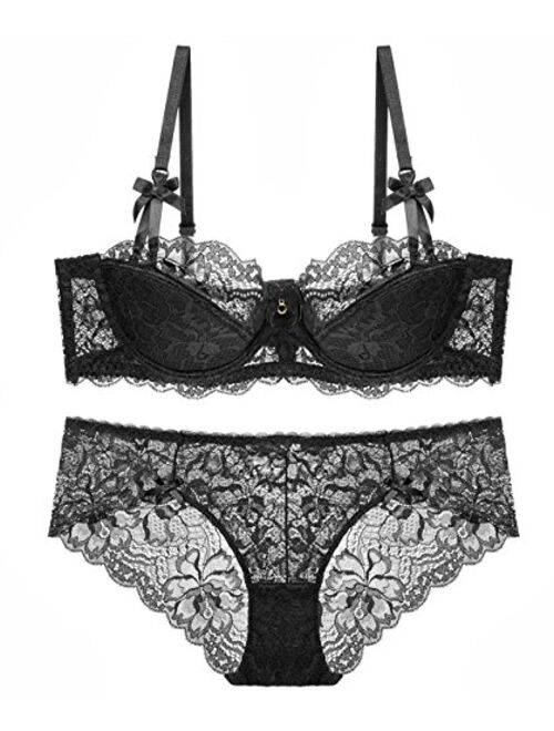 Women Push Up Lace Bra and Panty Set Underwire Lightly Lined Sexy Lingerie Set