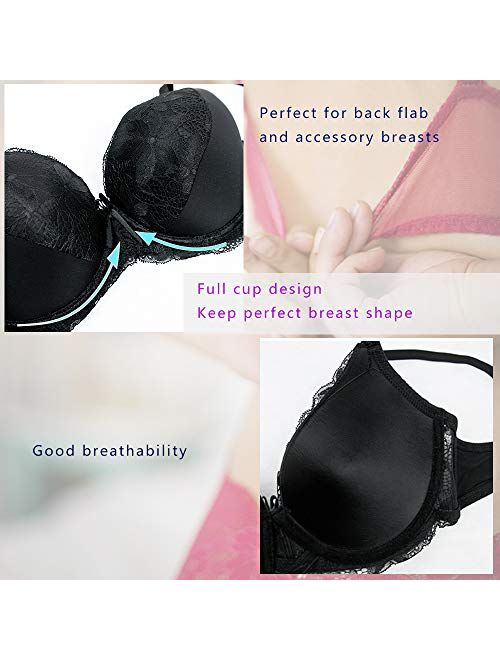 Push Up Bra and Panty Sets for Women Full-Coverage Undrewire Bra Lace Lingeries Sets Everyday Bras 34B-46DD Cup