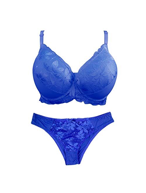 Push Up Bra and Panty Sets for Women Full-Coverage Undrewire Bra Lace Lingeries Sets Everyday Bras 34B-46DD Cup