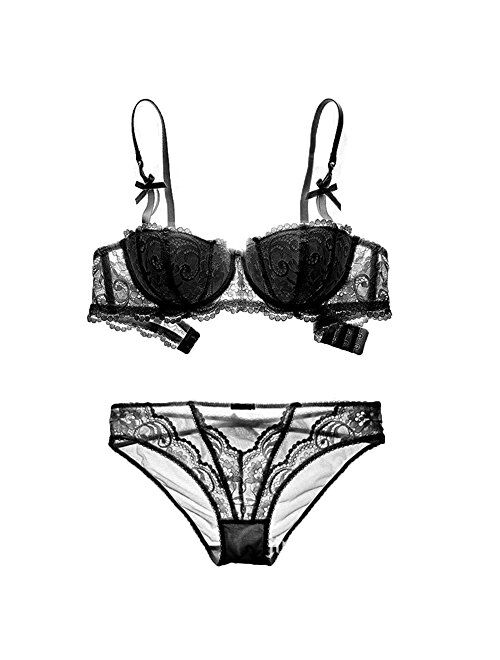  plus Size Hot Lingerie for Women Set 2 Piece Underwear Bowknot  Lace Lingerie Underwear 34ddd Push up Bra with (Black, S): Clothing, Shoes  & Jewelry