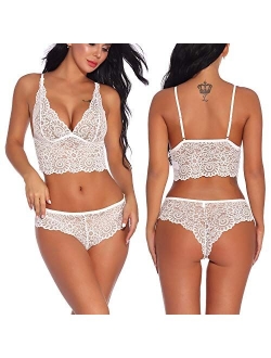 Lziizl Women Sexy Lace Bra and Panty Set Bralette Lingerie 2 Piece Babydoll Bodysuit S-XXL