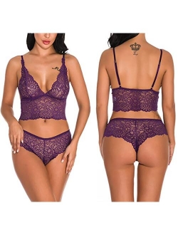 Lziizl Women Sexy Lace Bra and Panty Set Bralette Lingerie 2 Piece Babydoll Bodysuit S-XXL