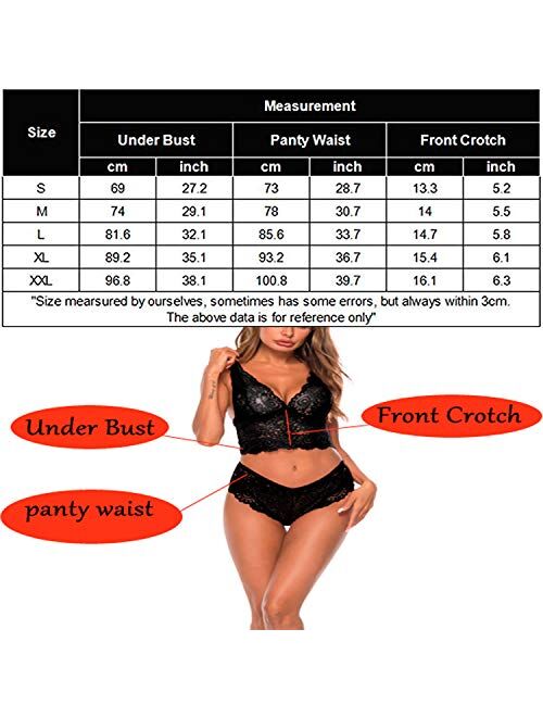 Lziizl Women Sexy Lace Bra and Panty Set Bralette Lingerie 2 Piece Babydoll Bodysuit S-XXL