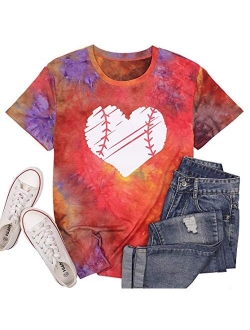 MYHALF Cute Graphic Tee Shirts for Women Teen Girls Baseball Heart Tee Shirts Tee Shirt