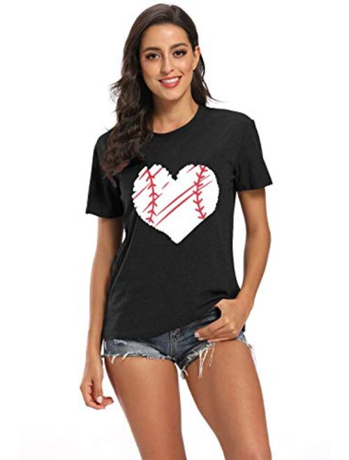 MYHALF Cute Graphic Tee Shirts for Women Teen Girls Baseball Heart Tee Shirts Tee Shirt