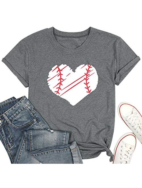 MYHALF Cute Graphic Tee Shirts for Women Teen Girls Baseball Heart Tee Shirts Tee Shirt