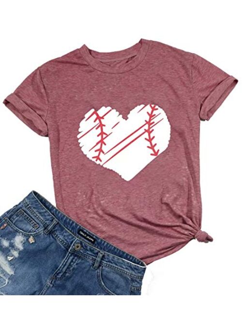 MYHALF Cute Graphic Tee Shirts for Women Teen Girls Baseball Heart Tee Shirts Tee Shirt