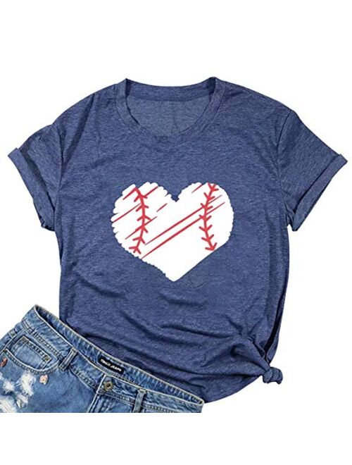 MYHALF Cute Graphic Tee Shirts for Women Teen Girls Baseball Heart Tee Shirts Tee Shirt