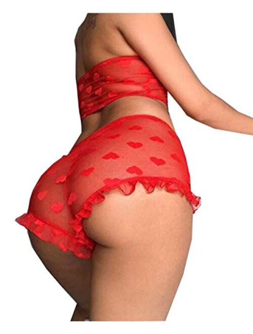 Women Sexy Lace Lingerie Nightwear Two Piece Babydoll Bra Panty Underwear Set